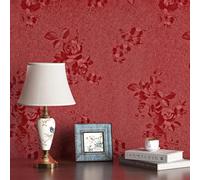 FunStick Papel Pintado Vintage Rojo Oscuro Texturizado Papel Pintado Autoadhesivo Dormitorio Flores Vintage Victoriano Vinilo Autoadhesivo Muebles Floral Vinilos Adhesivos Baño Rojo Oscuro 40CMX2M