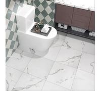 FunStick Suelo Vinilo Autoadhesivo Baño Mármol Blanco 30×30CM Vinilo Adhesivo Azulejos Cocina Suelos Vinilico Papel Adhesivo para Suelo Habitación Papel Pintado Suelos Vinilos Salón 5 Baldosas PVC