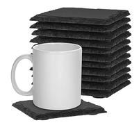 FUNSUEI 12 posavasos cuadrados de pizarra negra de 10 x 10 cm, posavasos cuadrados de pizarra a granel con parte inferior antideslizante, posavasos de pizarra para tazas, bares, bricolaje, cocina
