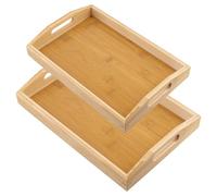 FUNSUEI 2 bandejas Grandes de Madera de 30 cm y 38 cm para Servir, Bandeja de bambú con Asas para Comer Alimentos, té, Bar, Cena