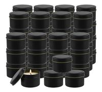 FUNSUEI 48 tarros negros de 4 onzas con tapas, recipientes de metal negro para velas, vacíos a granel para hacer velas, proyectos de manualidades, almacenamiento de especias
