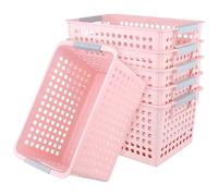 FUNSUEI 6 Cestas de Almacenamiento de Plástico Rosa para Baño, 27 x 18 x 14 cm, Cestas Organizadoras de Plástico con Asa para Baño