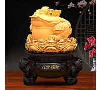 FUNSXBUG Estatua china dorada de 8 pulgadas de altura de Feng Shui (rana de riqueza de tres patas o sapo del dinero) con base giratoria, decoración de Feng Shui, decoración del hogar, oficina, adornos