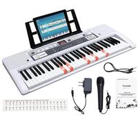 Funtaki 61 Key Electric Piano Keyboard with Lighted Keys, Digital Portable Synthesizer Keyboards with Stand, Mini Music Keyboard Pianos for Beginners Kids Adults, White