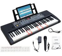 Funtaki Teclado de piano eléctrico de 61 teclas con teclas iluminadas, teclados sintetizadores portátiles digitales con soporte, mini teclado de música (light Negro)