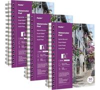 Funto Bloc De Papel De Acuarela 5,5x8,5", Paquete De 3, 90 Hojas (140 Lb/300 G/m²), Encuadernación En Espiral, Prensado En Frío De Doble Cara, Papel Grueso Para Pintura De Acuarela