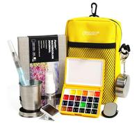 Funto Kit de Acuarelas de Viaje Profesional - 24 Colores de Alta Pigmentación, Set de Pintura Portátil con Bolso Cruzado, Bloc de Dibujo - Mini Set Todo en Uno para Artistas y Paisajismo al Aire Libre
