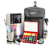 Funto Mini Watercolor Paint Set, Kit de pintura de acuarela de viaje premium todo en uno con 24 colores, con bolso cruzado, cuaderno de acuarelas, pincel de agua,ideal para amantes del arte