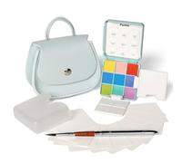 Funto Pocket Watercolor Paint Set, Travel Paint Kit, con 9 colores, bolso cruzado de cuero, vaso para pintura, bolsa de polvo, 2 paletas plegablesi, ideal para los amantes del arte