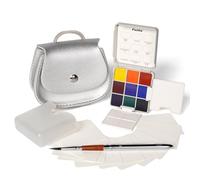 Funto Pocket Watercolor Paint Set, Travel Paint Kit, con 9 colores, bolso cruzado de cuero, vaso para pintura, bolsa de polvo, 2 paletas plegablesi, ideal para los amantes del arte