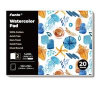 Funto Watercolor Pad, 12’’×9’’, 20 Sheets (140lb/300gsm), 100% Cotton, Cold Press, Glue Bound, Double-Sided, Easy Tear Watercolor Paper for Artists, Beginners, and Professionals