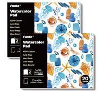 Funto Watercolor Pad, 2Packs, 12’’×9’’, 20 Sheets Each(140lb/300gsm), 100% Cotton, Cold Press, Glue Bound, Double-Sided, Easy Tear Watercolor Paper for Artists, Beginners, and Professionals