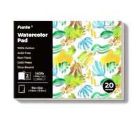 Funto Watercolor Paper Pads, 100% Cotton, 20 Sheets, 7" x 5", 140lb (300gsm), Glue Bound, Double-Sided, Acid-Free, Cold Pressed, Easy Tear Mini Watercolor Paper for Travel Drawing and Mixed Media
