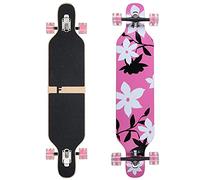 FunTomia Longboard Drop Through Cruiser - Tabla de skate completa con rodamientos Mach1 High Speed T-Tool con y sin ruedas led, Mod. Camber Flex 1 - Lámpara LED (madera de arce, diseño de flores rosas