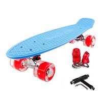 FunTomia Mini Board monopatín Skateboard 57cm - con o sin LED Ruedas - Wheel 59mmx45mm (82A) - Rodamiento ABEC-11 (Azul/Rojo - con LED + T-Tool)