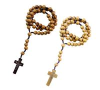 Funver 2 Pcs Collar de Rosario con Cruz Católica, Cuentas de Oración de Madera Natural, Hecho a Mano Joyería Religiosa con Cruz para Comunión y Bautismo Misa, Biblia