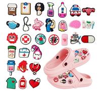 Funver 30Pcs Adornos para Zapatos, Alfileres de Enfermera, Adornos de PVC para Zapatos, Accesorios para Enfermeras, Accesorios para Zapatos de Auxiliar de Enfermería