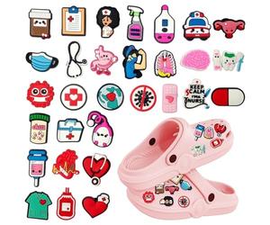 Funver 30Pcs Adornos para Zapatos, Alfileres de Enfermera, Adornos de PVC para Zapatos, Accesorios para Enfermeras, Accesorios para Zapatos de Auxiliar de Enfermería