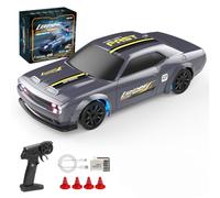 Funwetrike Coche de deriva a control remoto a escala 1:43, 2.4 G, 4WD 15 km/h, modelo de coche de carreras RC de alta velocidad con luces LED y barricadas (8501/plateado)