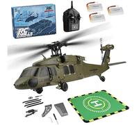 Funwetrike Helicóptero K170 UH60L RC para adultos, 2.4G 4CH Flybarless 170 tamaño RC helicóptero, giroscopio de 6 ejes con soporte de exhibición y almohadillas de aterrizaje de despegue del delantal