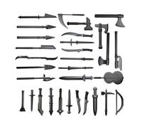 Funwetrike Kit de accesorios de armas medievales, mini personajes de caballero medieval, incluye arco, espada, escudo, lanza, hacha, compatible con las principales marcas (30 piezas)