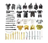 Funwetrike Kit de accesorios de paquete de armas medievales, mini personajes de caballero medieval, incluye cascos, armaduras, armas, barda compatible con las principales marcas (45 piezas)