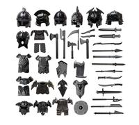 Funwetrike Kit de accesorios de paquete de armas medievales, mini personajes de caballero medieval, incluye cascos, armaduras, armas, barda compatible con las principales marcas (40 piezas)