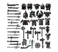 Funwetrike Kit de accesorios de paquete de armas medievales, mini personajes de caballero medieval, incluye cascos, armaduras, armas, barda compatible con las principales marcas (40 piezas)