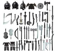 Funwetrike Kit de accesorios medievales de armas, minifiguras de caballero, incluye cascos, armadura, escudo, capas de armas compatibles con las principales marcas (51 piezas)