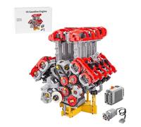 Funwetrike Kit de modelo de motor que funciona, MOC en forma de V, juego de bloques de construcción de motor doble turboalimentado de ocho cilindros, construye tu propio kit de motor (versión dinámica