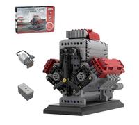 Funwetrike Ladrillos de construcción de motor V8 que funcionan, motor Crossplane V8 con sobrecargador y cubierta extraíble, modelo de motor MOC coleccionable, gran regalo para adultos (versión