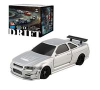 Funwetrike Mini auto deportivo a control remoto, escala 1/43, 2.4G, 4WD 15KM/H, modelo de coche eléctrico de carreras con kit de luces y neumáticos de deriva (versión giroscopio RTR) (plateado)
