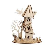 Funwetrike Rompecabezas de madera 3D para casa de Halloween, kits de montaje de madera creativos hechos a mano, modelo de decoración de Navidad de Halloween (versión de kit/30 piezas)