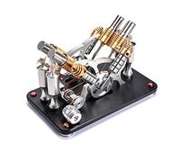 Funwetrike Stirling - Kit de modelo de motor, motor paralelo de 4 cilindros V4, modelo de motor de combustión externa micro externa, divertido kit de experimento educativo de ciencia