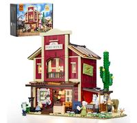 FUNWHOLE Oficina Postal del Oeste - 1692 Piezas | Edificio Modular del Lejano Oeste con 6 Luces LED, Pueblo Vaquero para Adultos y Coleccionistas | Compatible con Serie Western