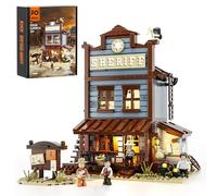 FUNWHOLE Old West Sheriff's Office Lighting Building Blocks Set - Modular Building Kits 1240 Pieces Cowboy Clamping Blocks Wild West Toy for Adults and Teenagers