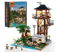 FUNWHOLE Torre vigía Campamento Terreno Iluminación Juego de Construcción, Retro Atalaya Camping Terreno con RV, Bosque Salvaje Modelo Ladrillo Juguete 1426 Piezas para Adultos y Adolescentes