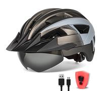 FUNWICT Casco Bicicleta para Ciclismo de Montaña Casco MTB Adulto con Visera y Gafas Desmontables Casco Ciclismo para Hombre Mujer de Tamaño 57-62cm (M: 54-58 cm, Titanio Gris)