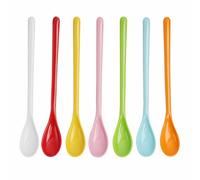 FunWorth Juego de cucharas de plástico, 7 piezas de cucharas de plástico con mango largo para huevos, cucharas para mermelada que no gotean, colores coloridos, ideales para yogur, helado, café