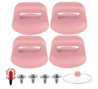 FunWorth Perillas de Baquelita para Tapa de Olla, 4 Unidades, Universales con Destornillador, Resistentes al Calor, sin BPA, con Orificio para Tapa de Vidrio, Aptas para Lavavajillas (Rosa)