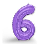 FUNXGO Globo de aluminio número 6, color lila, gigante, 100 cm, vuela con helio, 6 globos, decoración para cumpleaños, fiestas, bodas