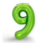 FUNXGO Globo de lámina con el número 9, color verde, gigante de aprox. 100 cm, vuela con helio, para 9º cumpleaños, bodas, aniversarios, fiestas, decoración