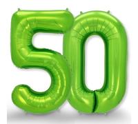 FUNXGO Globo de plástico con el número 50, color verde, número gigante de aprox. 100 cm, globo con el número 50, vuela con helio, para 50 cumpleaños, bodas, aniversarios, fiestas, decoración - globo