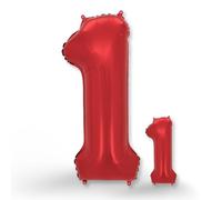 FUNXGO Globos de papel de aluminio 1 rojo, 2 unidades, 42 y 17 pulgadas, globos con números rojos, 1 decoración para cumpleaños, bodas, aniversarios o fiestas, decoración de fiestas, 100 cm y 38 cm