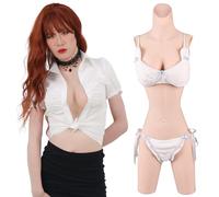 Funxzior 3ª Generación Maillot de Cuerpo Mi-Jambes en Silicona Silueta Femenina con Prótesis Mammarias Sistema de Orinación y Estructura de Privacidad Integrada (Copa B, M, Algodón, Blanco Marfil)