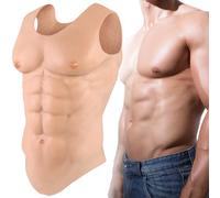 Funxzior Chaleco de Músculos de Silicona Realista 150% Elástico Abdominales Falsos & Pecho Acolchado Traje de Torso Unisex Cosplay Drag Teatro y Halloween (Beige, XL)