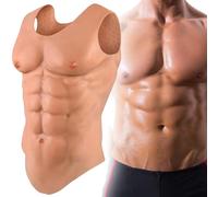 Funxzior Chaleco de Músculos de Silicona Realista 150% Elástico Abdominales Falsos & Pecho Acolchado Traje de Torso Unisex Cosplay Drag Teatro y Halloween (Bronce, L)
