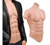 Funxzior Traje de Músculos de Silicona de Cuello Alto Realista 150% Elástico, Abdominales Falsos & Pecho Acolchado Traje de Torso Unisex Cosplay Drag Teatro y Halloween (Beige, S)