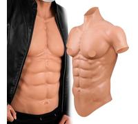 Funxzior Traje de Músculos de Silicona de Cuello Alto Realista 150% Elástico, Abdominales Falsos & Pecho Acolchado Traje de Torso Unisex Cosplay Drag Teatro y Halloween (Bronce, S)