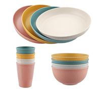 FUNYKICH 12 Piezas Juegos de Vajilla de Camping Multicolor Irrompible de 4 Personas para Cena, Picnic, Camping, Barbacoa, Apto Microondas Y Lavavajillas